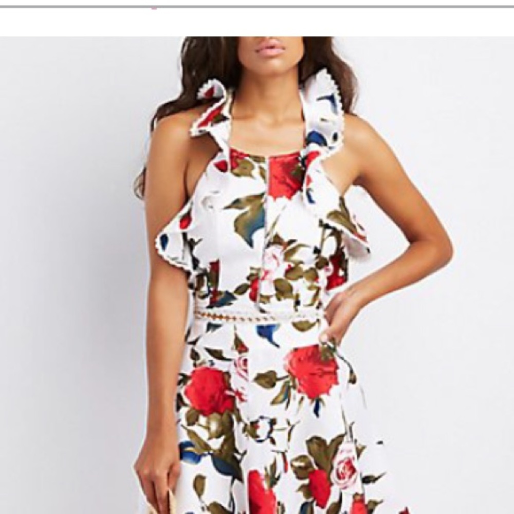 White floral ruffle trim crop top